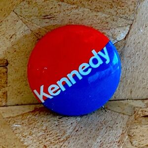 Vintage Kennedy political button and Life magazine